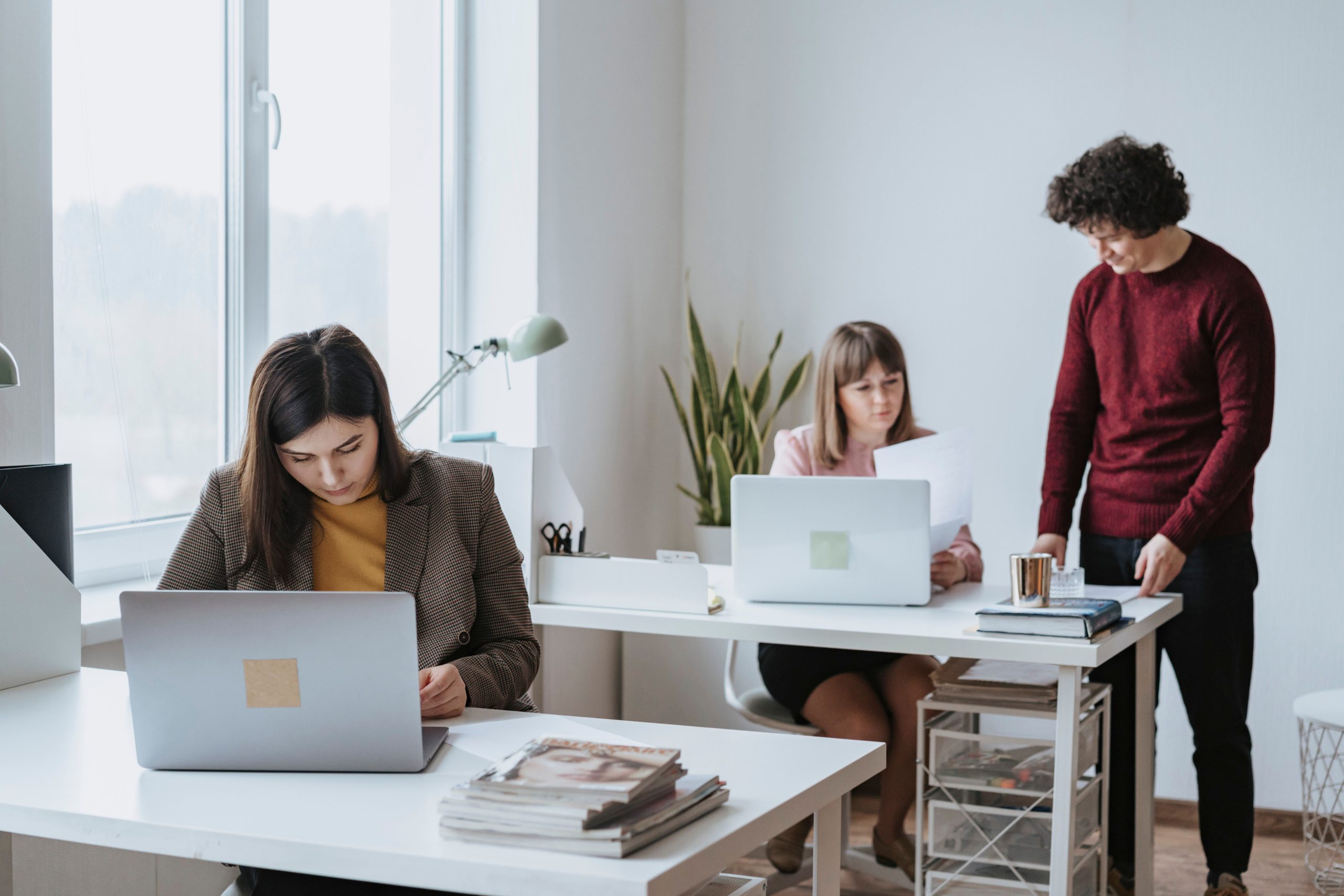 Collègues collaborant dans bureau lumineux moderne